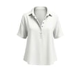 thumbnail image 4 of Miluxas Women's Cotton Linen Button Up Short Sleeve Blouse Lapel Loose Fit Work office Tunic Shirts Summer Beach Vacation Outfits White, 4 of 5