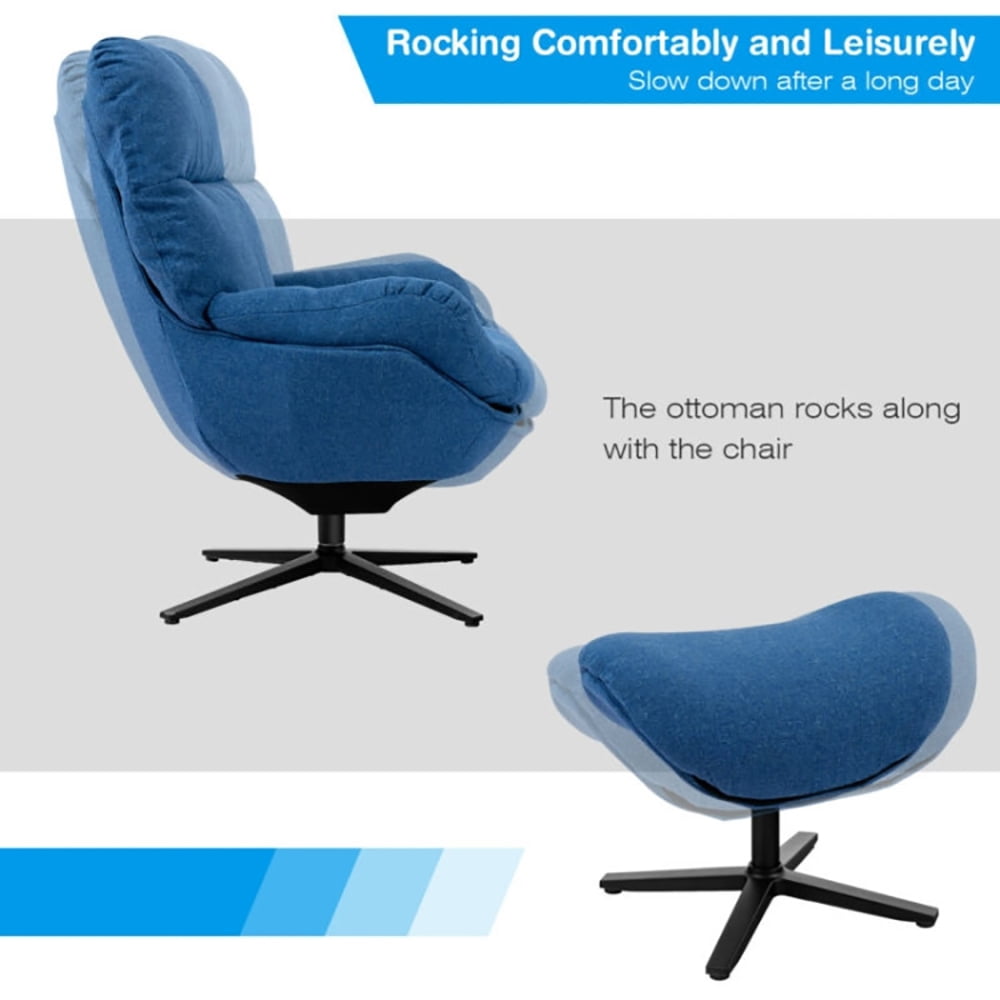 Finihen Leather Soft Upholstered Recliner with Ottoman Footrest, 360° Swivel Leather Lounge Chair with Ottoman and Thick Footstool, for Living Room, Bedroom, Blue Finihen Leather Soft Upholstered Recliner with Ottoman Footrest, 360° Swivel Leather Lounge Chair with Ottoman and Thick Footstool, for Living Room, Bedroom, Blue