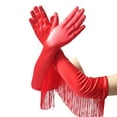 thumbnail image 5 of Opolski 1 Pair Performance Gloves Solid Color Anti-slip Fashion Comfortable Wide Application Latin Dance Accessory Nylon Popular Accessory Stretchy Long Fringe Tassel Gloves for Stage White, 5 of 8