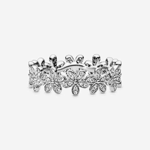 Daisy Flower Full Eternity Band, Wavy Floral Band, Eternity Diamond Engagement Ring, 1.9 Ct Simulated Diamond, 925 Sterling Silver, Delicate Daily Wear Ring