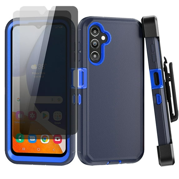 Aggxpf Galaxy A14 5G Case with Privacy Screen Protector, Phone Case with Belt-Clip Holster, Military Grade Full Body Protection Case, Dark Blue