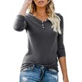 thumbnail image 1 of T-shirt Henley à Manches Courtes/longues pour Femmes, Décontracté, Basique, 1 of 2