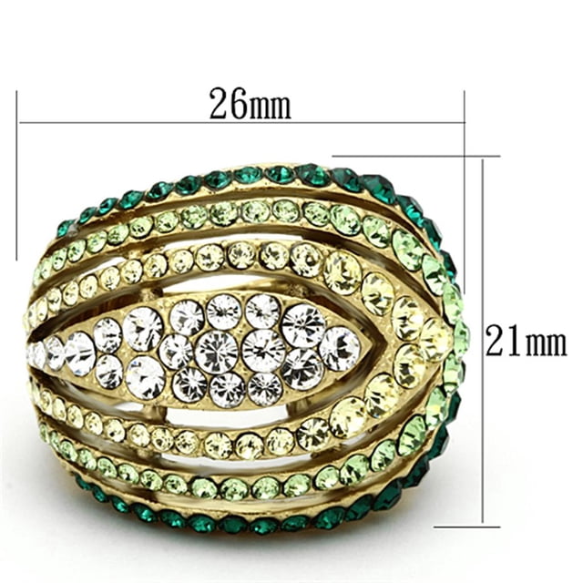 IP Gold(Ion Plating) Stainless Steel Ring with Top Grade Crystal in Multi Color for Women Multi Color Stone Color Style TK1145 Size 5