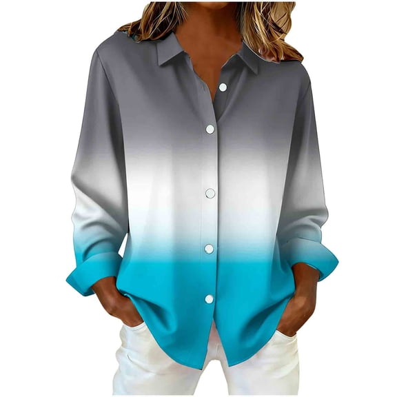 VEKDONE Womens Color Block Shirts Long Sleeve Button Up Lapel Shirt Loose Fit Plus Size Lapel Blouses Casual Lightweight Open Front Tunic Tops