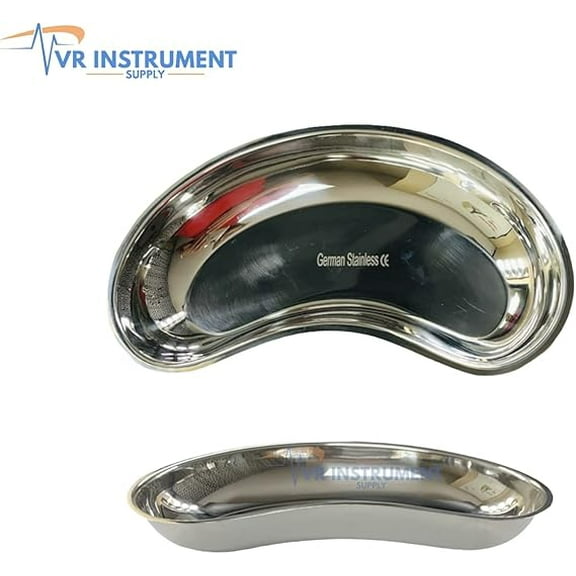 VR Instrument Supply Kidney Tray 8" Reusable Metal Kidney Dish Kidney Shaped Emesis Basin German Stainless CE