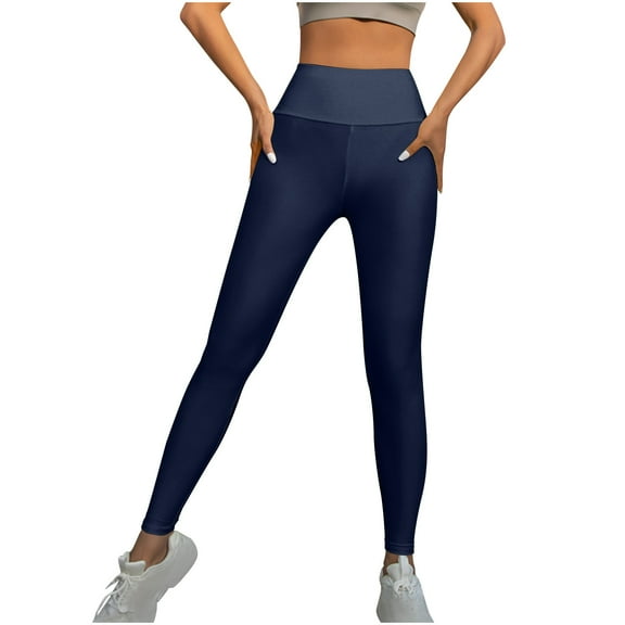 Zpanxa Yoga Pants Women, Women's Long Solid Color Hip Lift Fitness High Waist Stretch Gloss Leggings Yoga Pants Navy XL