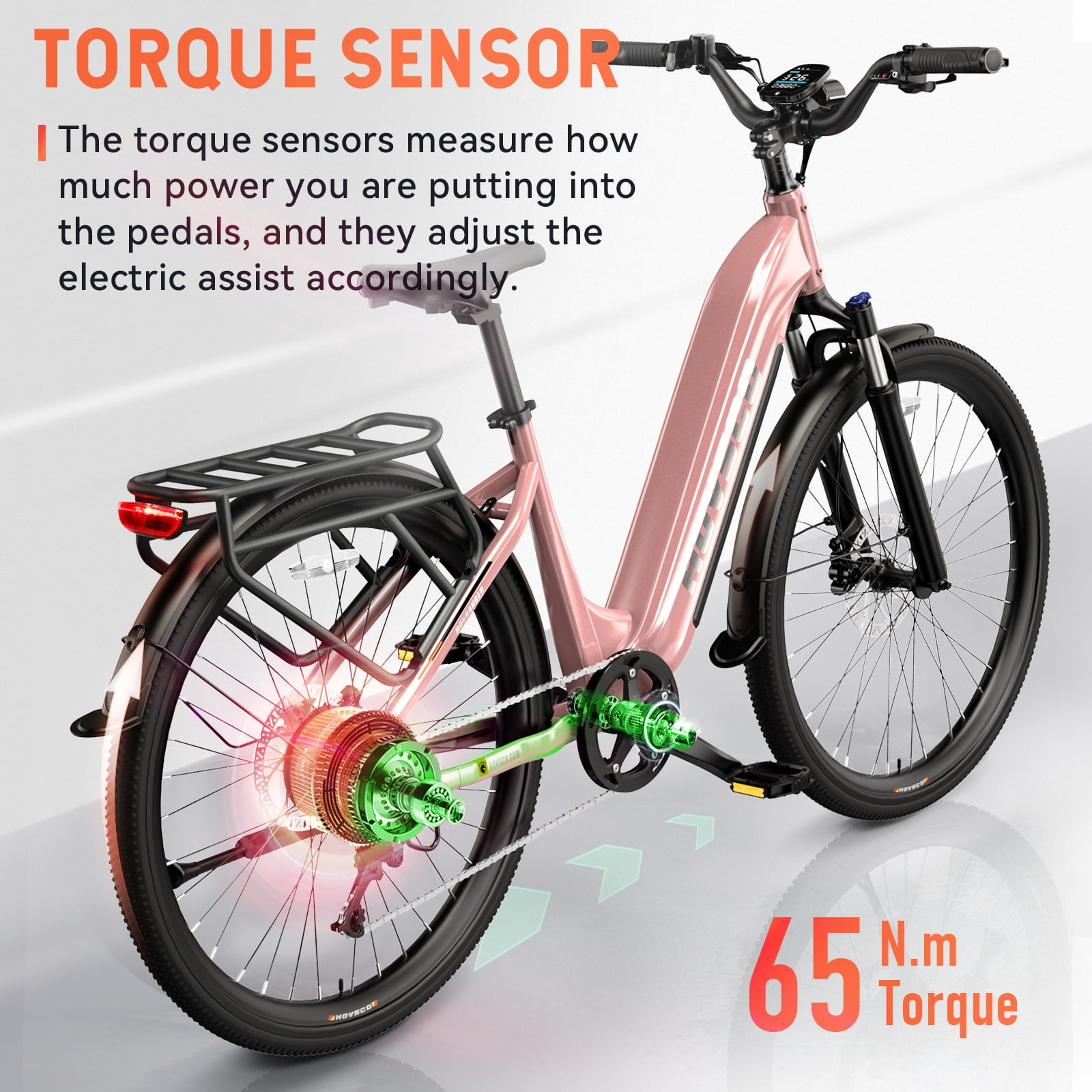 HOVSCO Electric Bike, 500W Peak Motor 20mph, 48V/15Ah, E-Mountain bicycle for Women, UL2849, APP Control