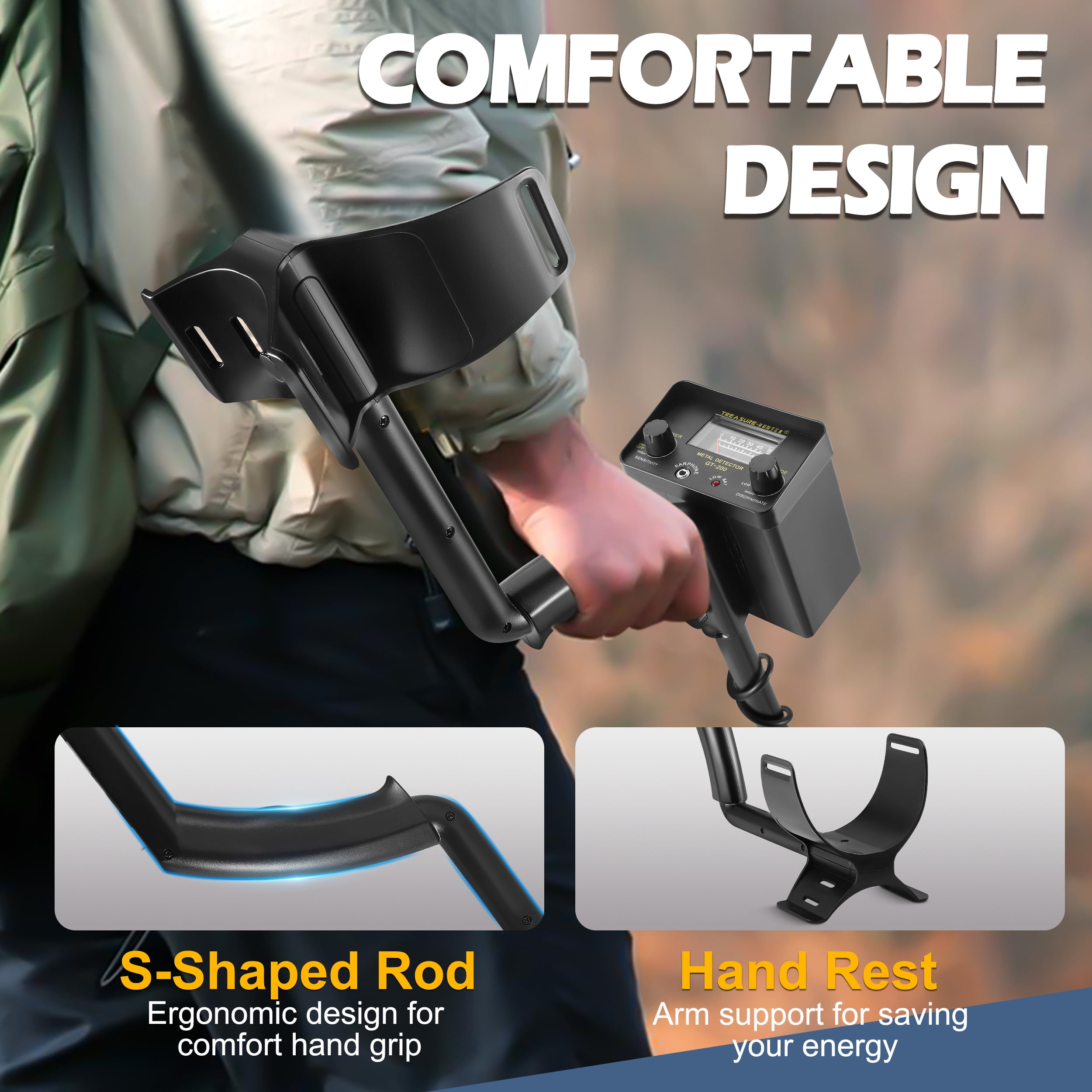 RELOIVE Metal Detector, 2 Modes Adjustable 31"-44" Waterproof for Beach/Backyard, Kids & Adults Treasure Hunting