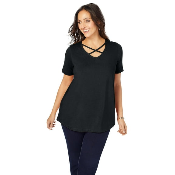 Jessica London Women's Plus Size Stretch Cotton Crisscross Strap Tee