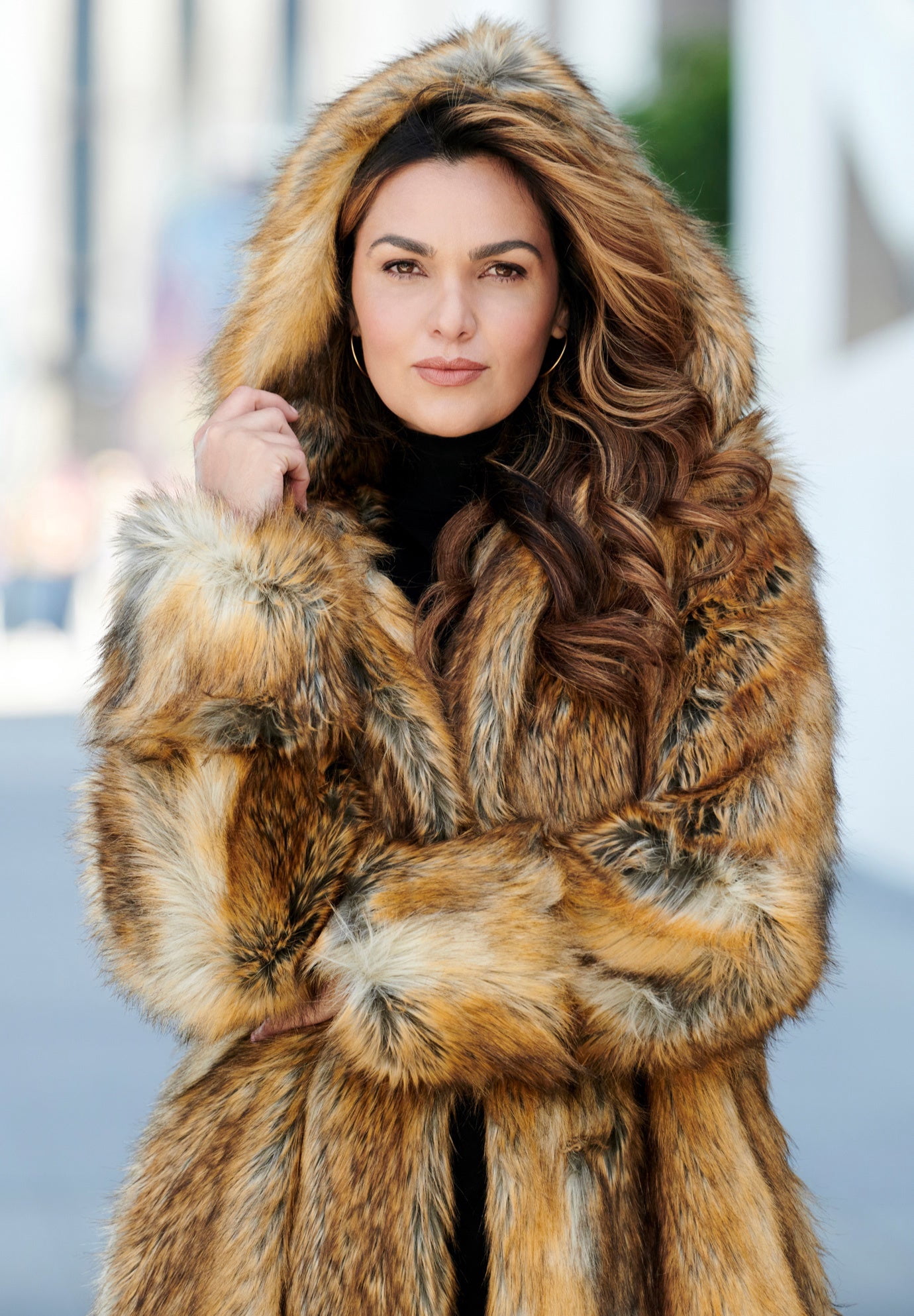 Roaman's Women's Plus Size Hooded Faux Fur Coat - Walmart.com