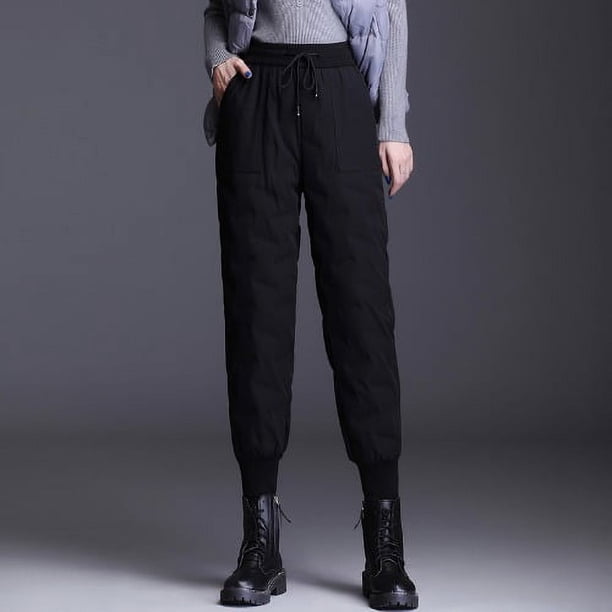 Pantalones de algodón de plumas para mujer, ropa exterior de moda para invierno, pantalones adelgazantes de cintura alta y gruesos de talla grande