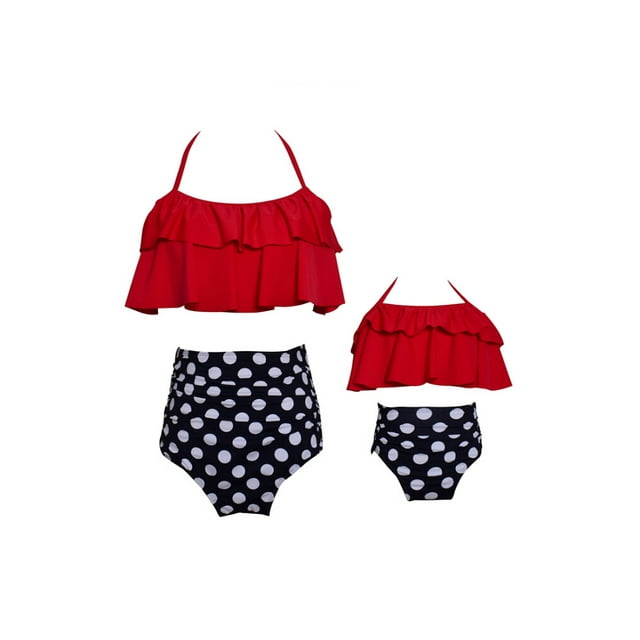 Summer Mother Daughter Family Matching Ruffle High Waist Bikini Swimsuit Bathing wear