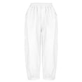 thumbnail image 4 of BLVB Women Capri Pants Casual Elastic High Waist Baggy Wide Leg Cotton Linen Cropped Pants Trousers for Ladies Summer, 4 of 6