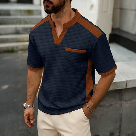 Men’s Waffle Henley Shirts, Long Sleeve Button Tops V-Neck Sports Casual Basic T-Shirts Lightweight Knit Pullover Navy M