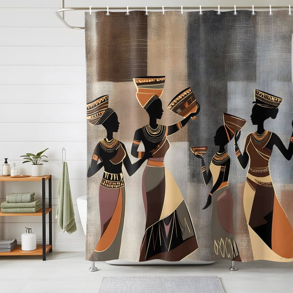Shower Curtains for Bathroom, Black Brown Girls Boho Waterproof Fabric Shower Curtain, Grey Vintage Ethnic Abstract Art Decorative Bathroom Curtain for Bathtub, 72"x72", No Hooks Included