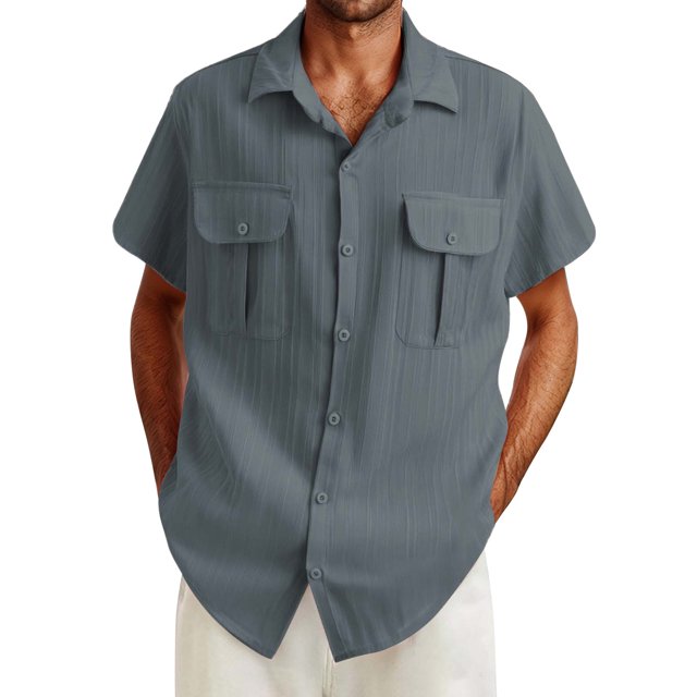 Haut Décontracté Mode Homme Chemise Confortable Couleur Unie Chemise à Boutons Manches Courtes