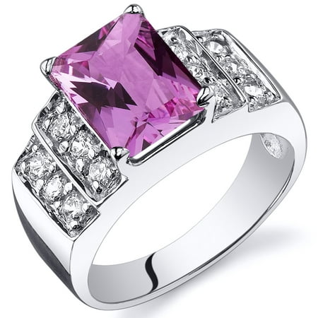 Peora 3.00 Ct Created Pink Sapphire Engagement Ring in Rhodium-Plated Sterling Silver