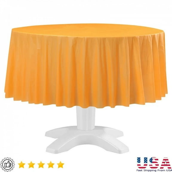 Round Orange Plastic Tablecloth 84 Inch Disposable Waterproof Table Cover Birthday Party Halloween Table Decoration