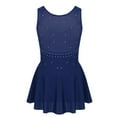 thumbnail image 2 of Fldy Kids Girls Rhinestone Mesh Splice Ballet Leotard Skirt Lyrical Dance Ice Skating Dress Navy Blue 14, 2 of 7