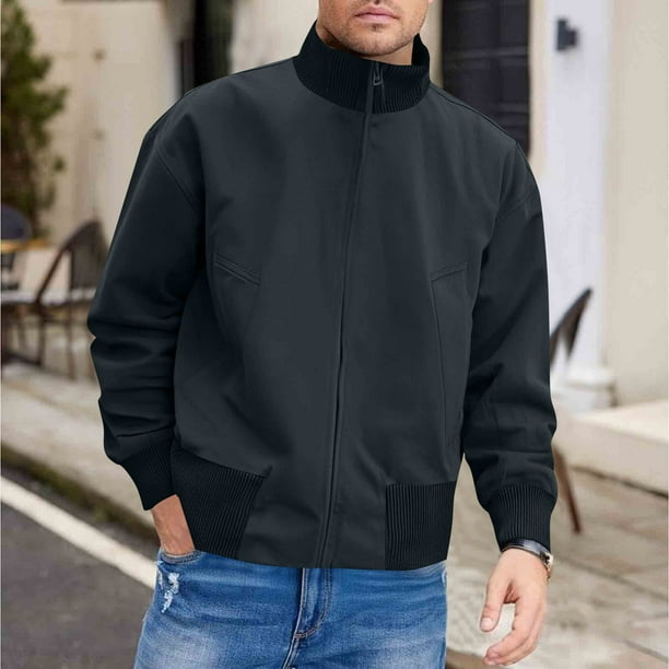 NTACZA Mock Neck Men's Jackets Thicken Blue Bomber Jacket Zipper