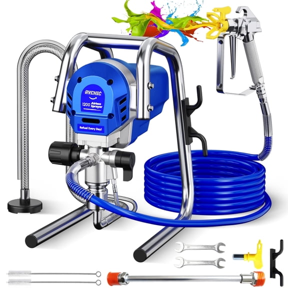 Rvchic 1200W 3300PSI Electric Airless Paint Sprayer with Extension Rod, Thinning-Free Stand Sprayer for Home Exterior/Interior,Garage,Furniture Blue