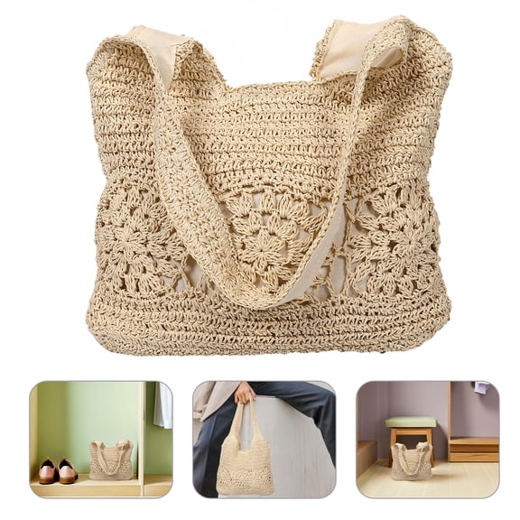 OUNONA Hollow Woven Tote Bag Beige Lightweight Beach Bag Perfect for Days and Everyday Use