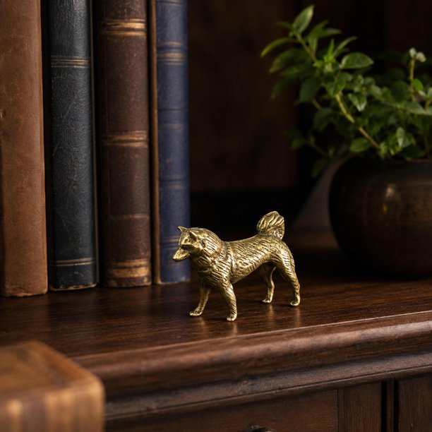 Estatua perro latón, adorno escritorio, decoración artesanal para escritorio, escultura perro, figura animal para estanterías libros A