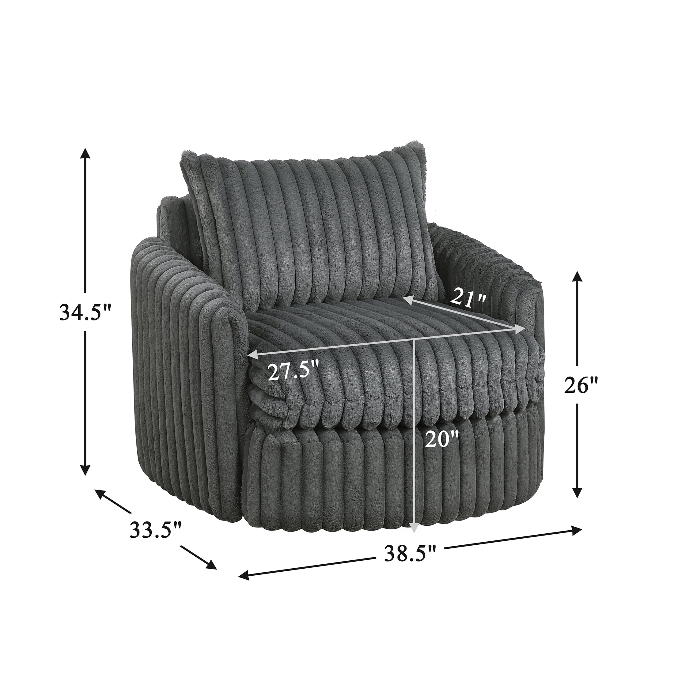 OakvillePark Ravenridge Corduroy Swivel Chair, Dark Gray