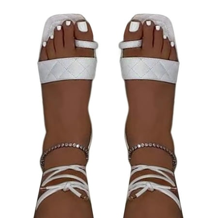 

ANYSENSEPS Women Flats Gladiator Sandals Casual Summer Beach Toe Ring Ankle Lace Up Shoes