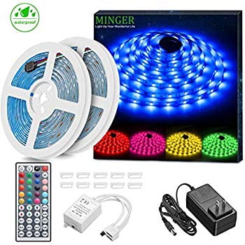 Minger LED Strip Lights Kit, Waterproof 32.8ft 5050 RGB 300led Strips Lighting Flexible Color Changing Rope Lights with 44 Key...