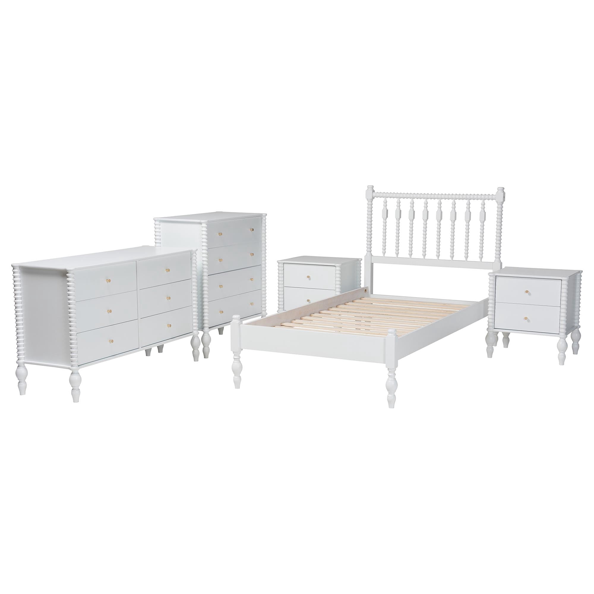 Baxton Studio Callison Farmhouse Bedroom Set, Twin, 5-Piece, White
