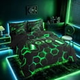 thumbnail image 2 of meiyoeat Gradient Gamepad Twin Bedding Sets for Boys Gamers, Neon Honeycomb Green Gaming Bedding Comforter Set, Black Reversible 7 Pieces, 2 of 6