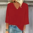 thumbnail image 4 of Womens Tops Solid Color Fashion Casual V Neck Three Quarter Sleeve Tops Imitation Cotton Fabric Soft Stretchy Lightweight Not See-Through 3Xl Sweaters For Women, 4 of 4