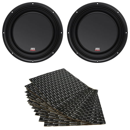 (2) MTX 3510-04S 10" 600w Shallow Mount Subwoofers Sound Vibration Deadener Kit