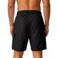 thumbnail image 4 of Ceisia Men Checkerboard Embossed Cargo Shorts Multi Pocket Drawstring Casual Bottoms Black S Gift, 4 of 8