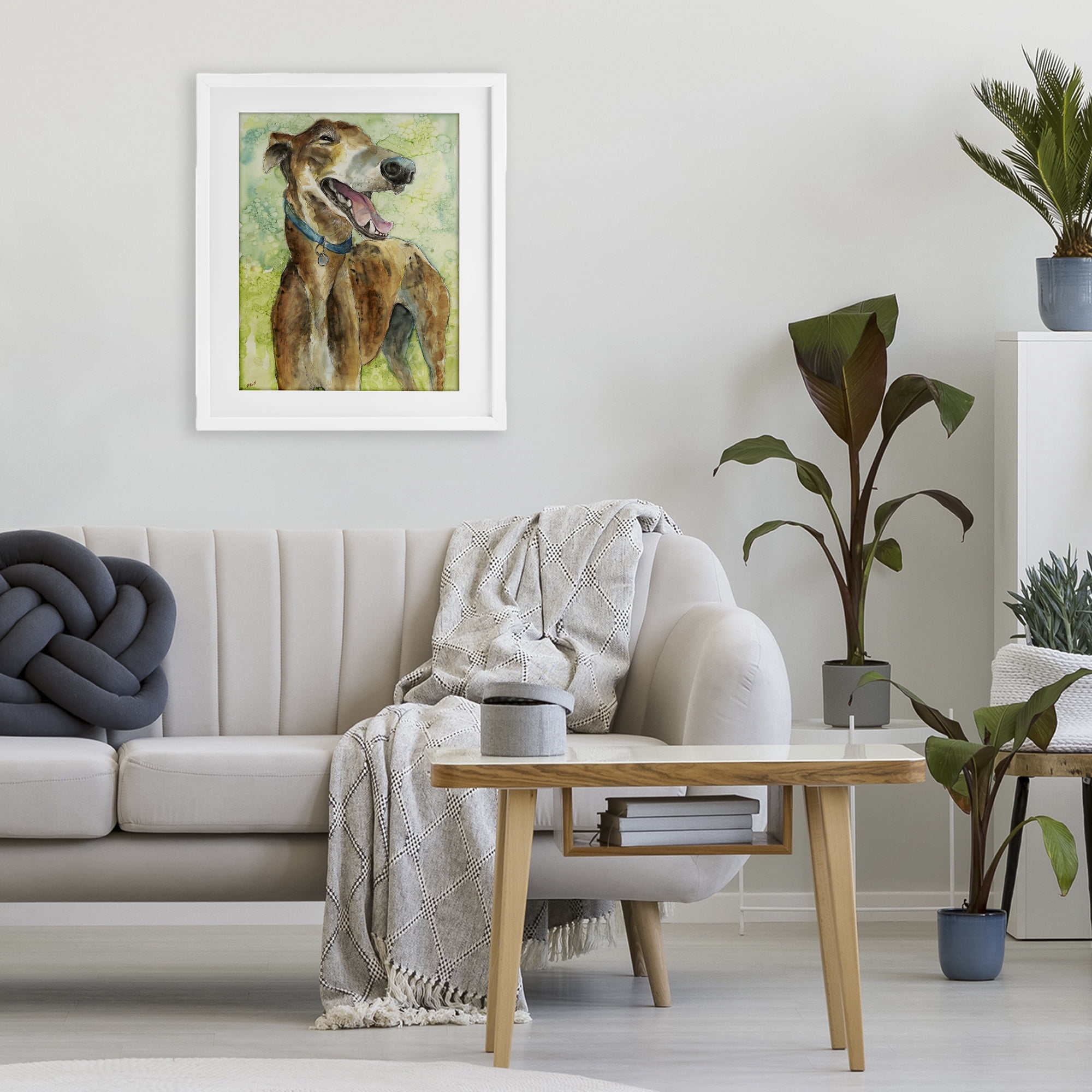 Stupell Industries Greyhound Smile Watercolor White Framed Print Under Glass, design by Patti Mann