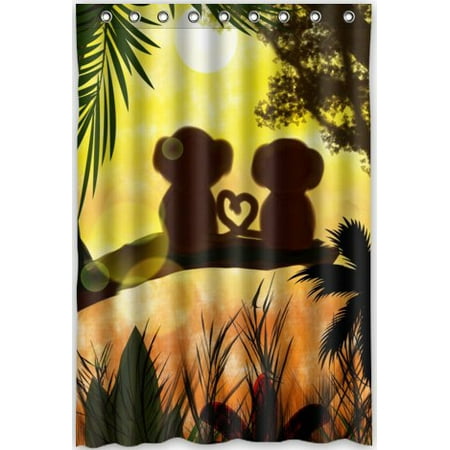 Monkey Drapery Fabric - HelloDecor Sunset Jungle Forest Love Monkey Shower Curtain Polyester Fabric Bathroom Decorative Curtain Size 48x72 Inches