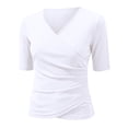 thumbnail image 4 of Shirts for Women Button Up Short Sleeve Loose Comfort Basic Casual T Shirt Womens Shirts Dressy Casual White L, 4 of 7