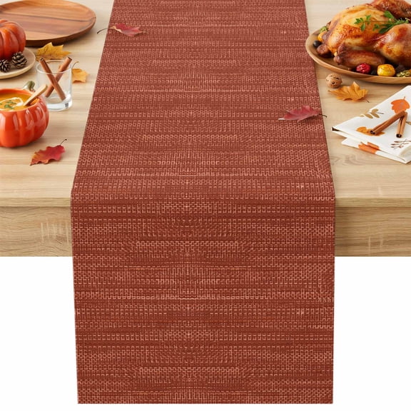 Table Runner 36 Inches Long, Brick Red Decorative Table Runner for Party Wedding Home Decor, Pure Color Stripes Linen Texture Modern Simple Dresser Scarves for Bedroom Kitchen Tables Decor 13x36 Inch