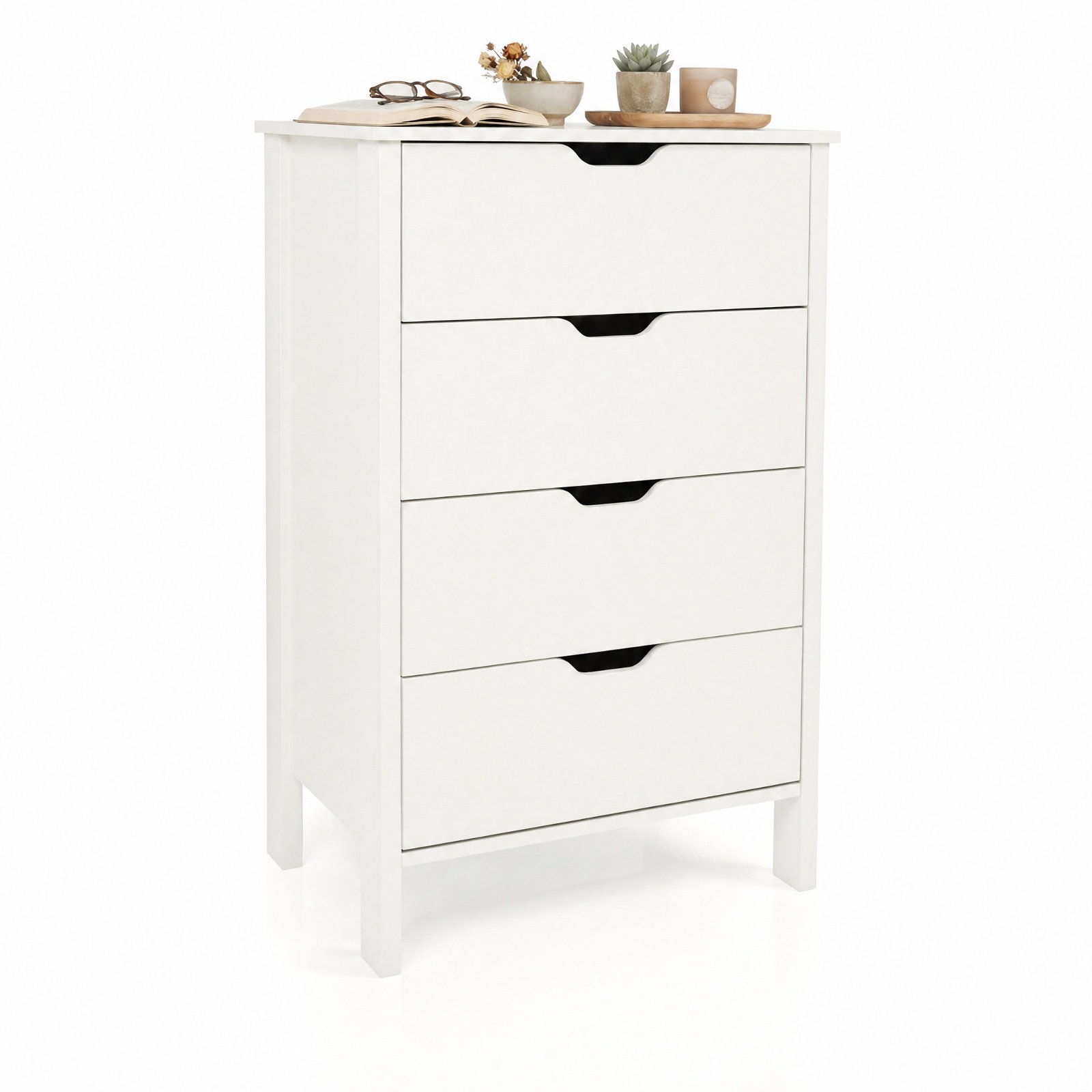 Furnibear 4-Drawer Dresser Wooden Nightstand with Anti-Tipping Kits for Bedroom Closet Living Room Nursery Clothes Storage, White