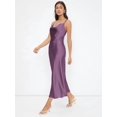 thumbnail image 4 of Purple Satin Draped Cowl Neck Slip Dress, Long Sleeveless Camisole For Evening, Wedding Guest Or Elegant Occasions, 4 of 6