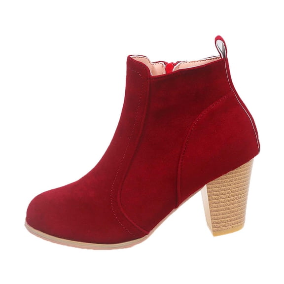 Women's Ankle Boots Heel Platform Sole Side Zipper Lace Up Non Footwear for Casual Outdoor Wear in Fall and Winter