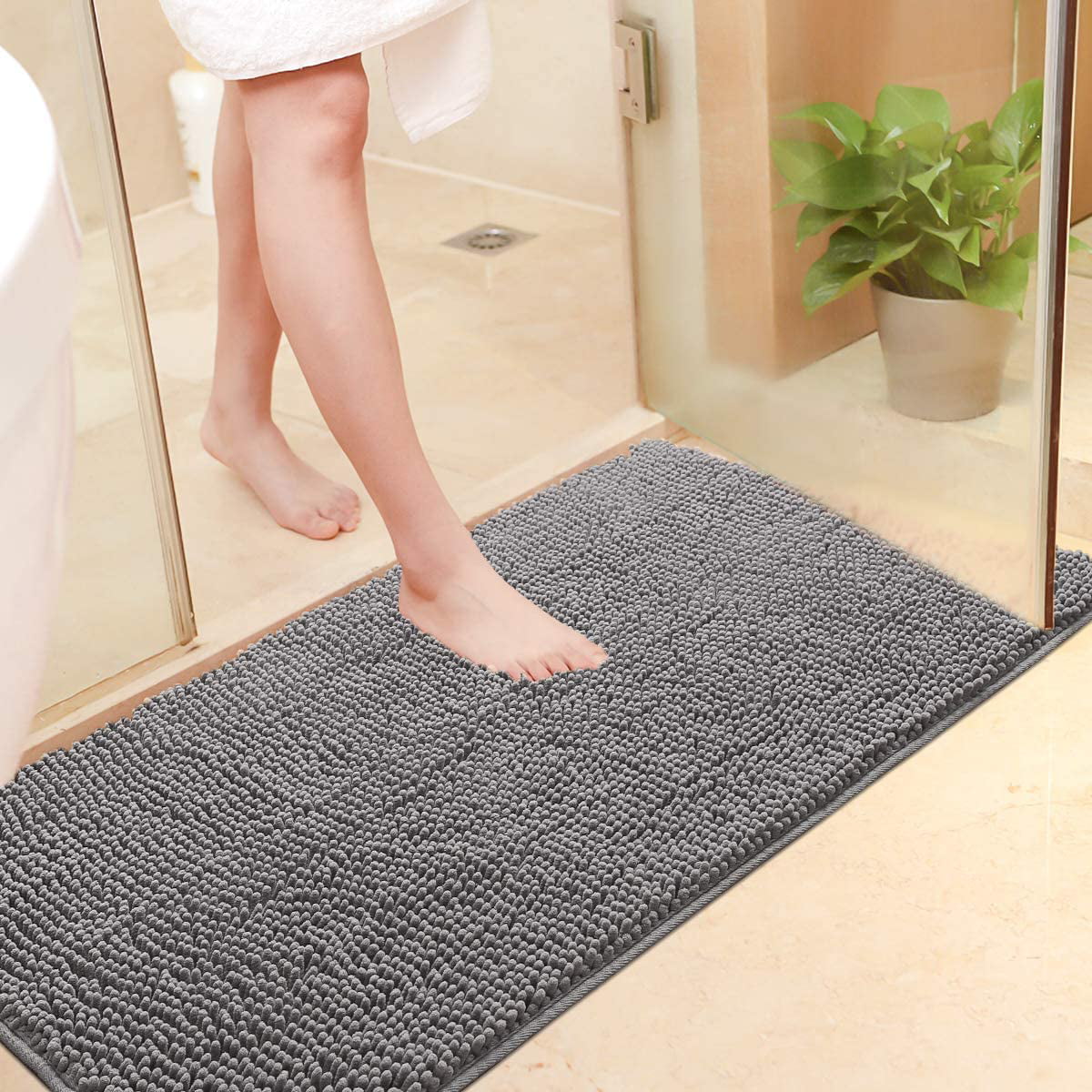 DweIke Chenille Bathroom Mats with Non-Slip Backing Machine Washable Indoor Durable Rug 24 inchx36 inch,Gray, Size: 24 x 36