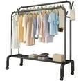 thumbnail image 1 of SUSUZI 51” Double Rod Clothes Rack – 150LBS Garment Rack with Wheels, 4 Hooks and Bottom Storage (Black), 1 of 8
