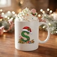 thumbnail image 7 of Christmas Initial Ceramic Mug,11 oz Coffee Cup with Cute Green Glitter Letter & Santa Hat Decor,Home Office Use,Ideal Holiday Gift for Family(S), 7 of 7