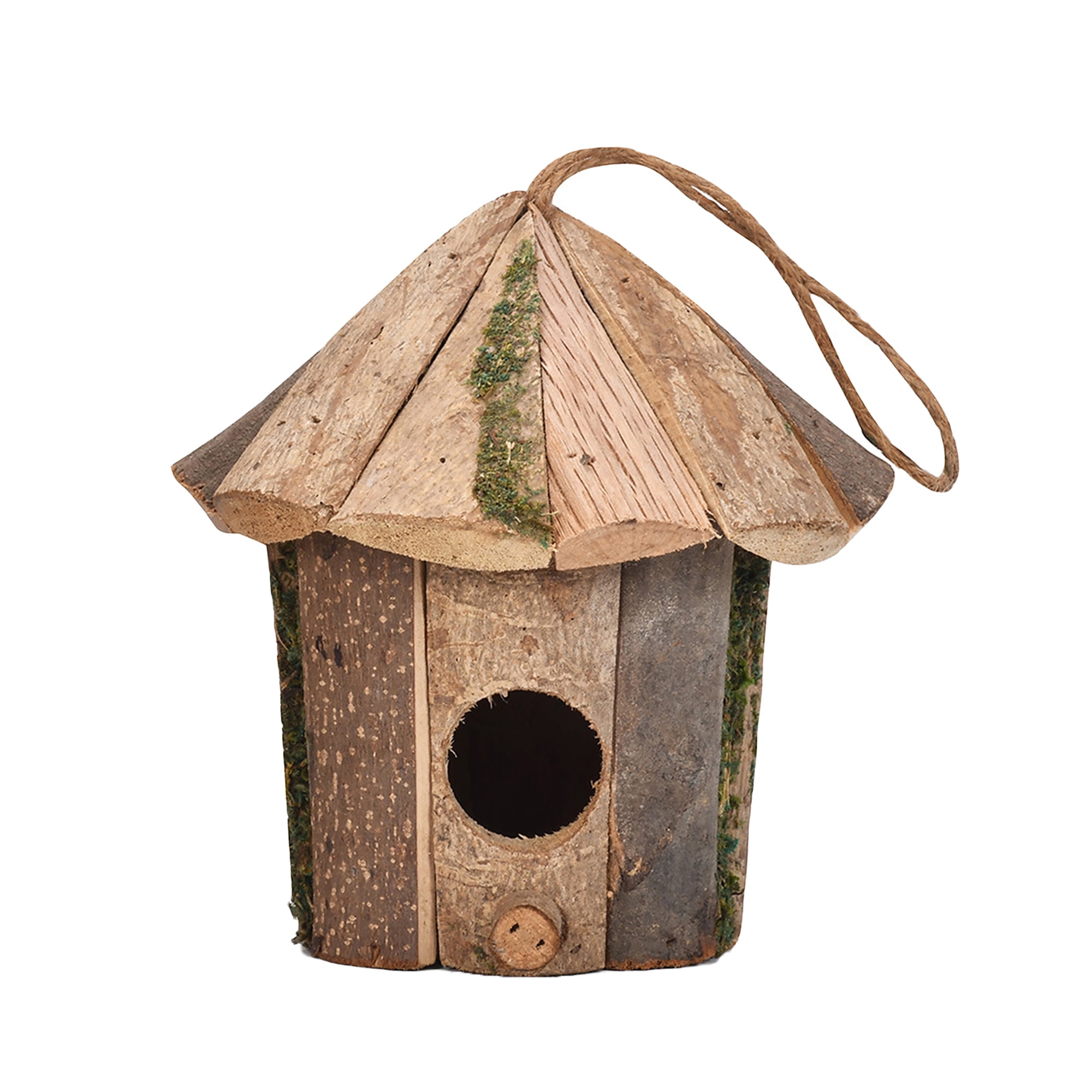 show original title Details about   Birdhouse L feeding ground bird shelter Hexagon Wooden with Stand Brown/Green 