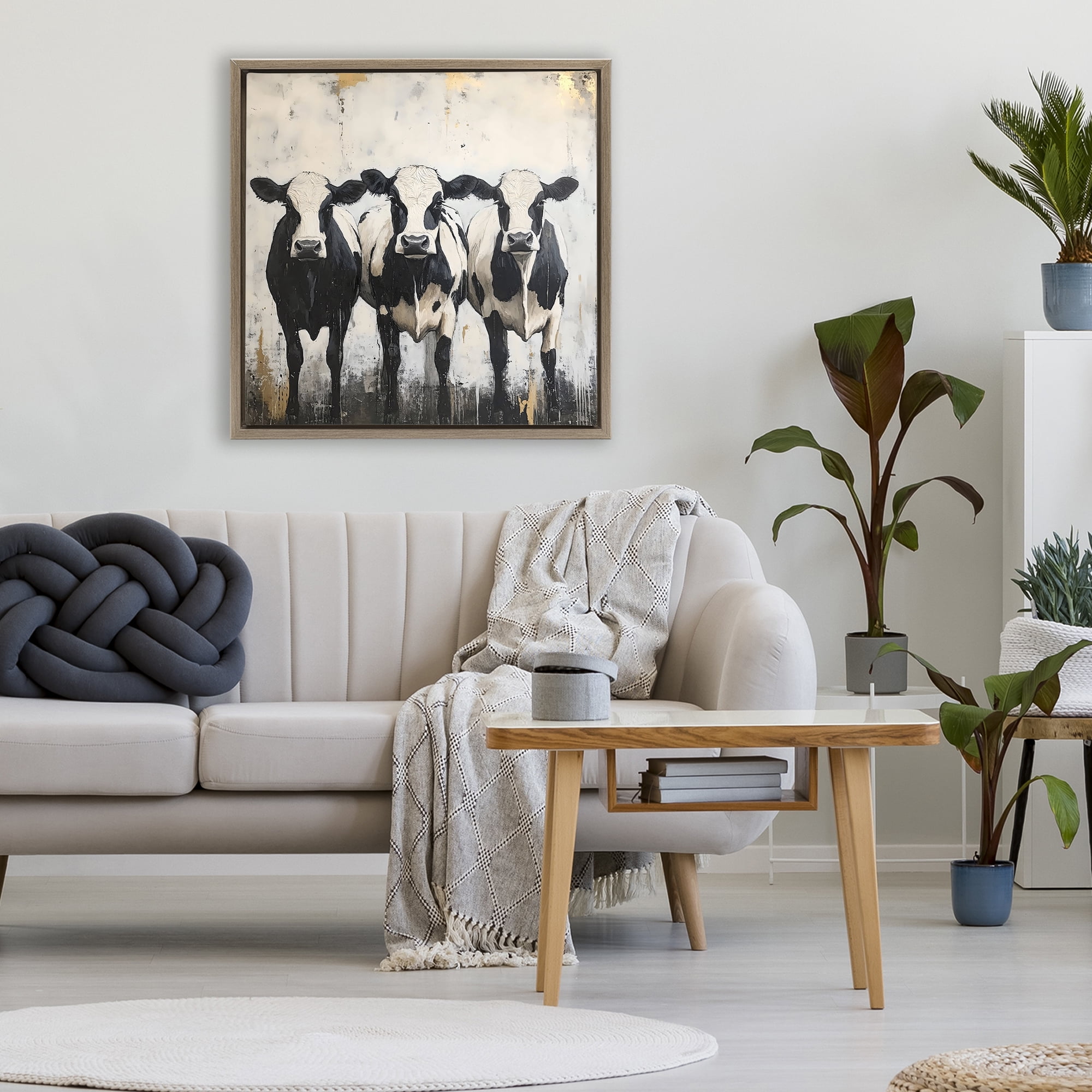 Stupell Industries Three Spotted Cows Brown Framed Floater Canvas Wall Art, design by Creative Studio