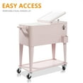 thumbnail image 4 of BNSPLY 80 Quart Outdoor Cooler Cart Rolling Ice Chest Cooler Cart, Portable Patio Cooler with Bottle Opener, Handles and Drainage, Standing Cooler for Patio Party, Camping and BBQ, Pink, 4 of 9