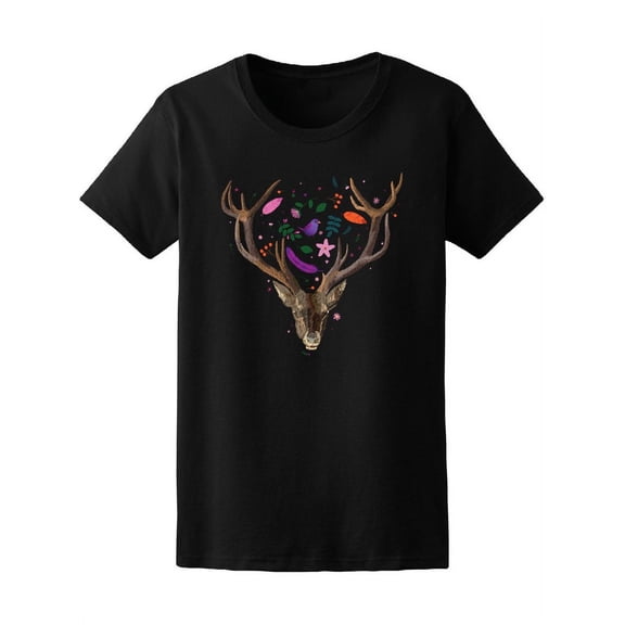 Deer With Flowers And Birds Tee Women's -Image by Shutterstock