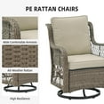 thumbnail image 5 of 3 Piece Outdoor Patio Set, Wicker Rocking Bistro Set with 2 Swivel Chairs & Tempered Glass Top Table, Rattan Outdoor Furniture with Cushions for Patio Porch Backyard（Gray Wicker/Apricot Cushion）, 5 of 6